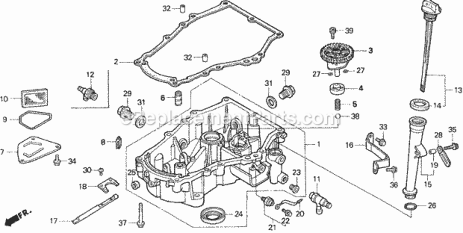 Oil Pan Diagram and Parts List for HA4118 Type H38AVIN# MZCH-6000001 Honda Lawn Tractor
