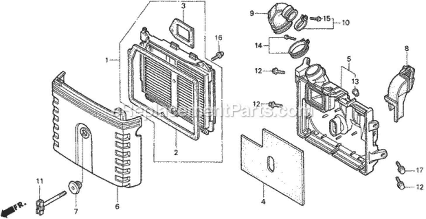 Air Cleaner Diagram and Parts List for HA4120 Type H48AVIN# MZCJ-6000001 Honda Lawn Tractor