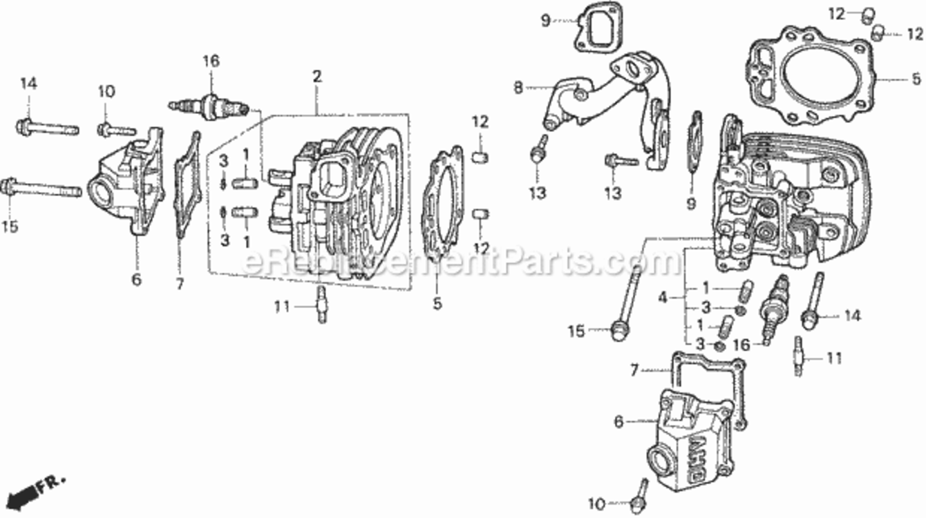 Cylinder Head Diagram and Parts List for HA4120 Type H48AVIN# MZCJ-6000001 Honda Lawn Tractor