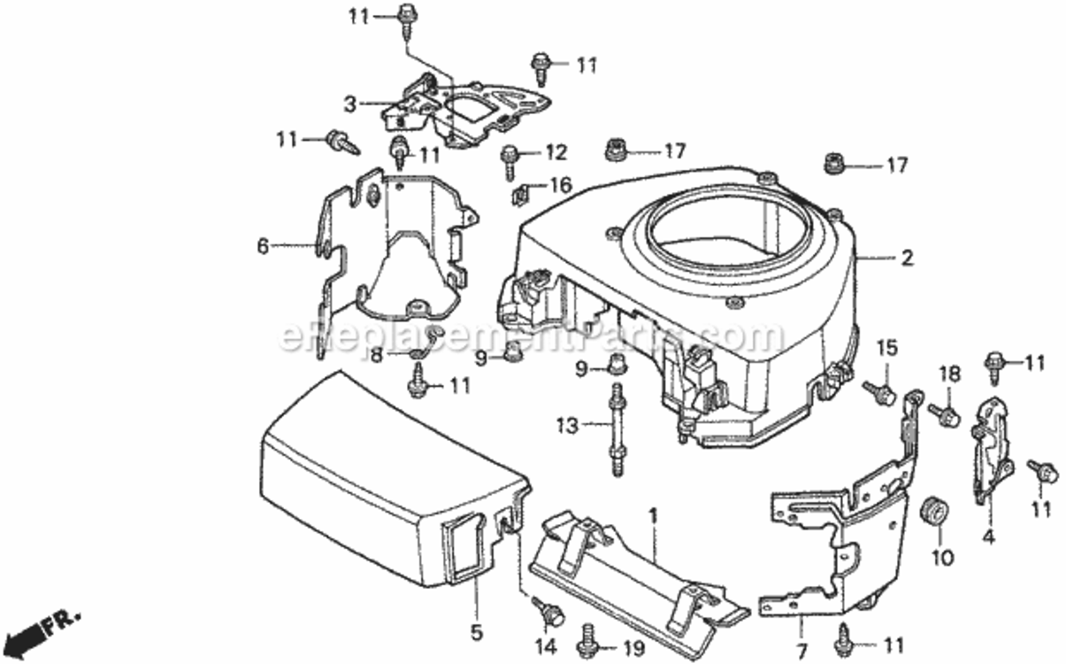 Fan Cover Diagram and Parts List for HA4120 Type H48AVIN# MZCJ-6000001 Honda Lawn Tractor