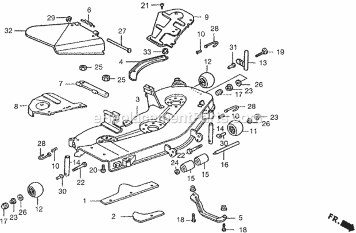 Cutter Housing Diagram and Parts List for HA4120 Type H48AVIN# MZCJ-6000001 Honda Lawn Tractor