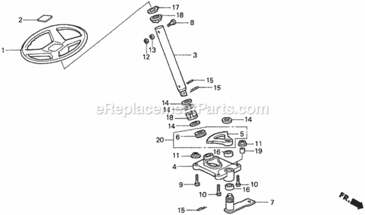 Steering Wheel Diagram and Parts List for HA4120 Type H48AVIN# MZCJ-6000001 Honda Lawn Tractor