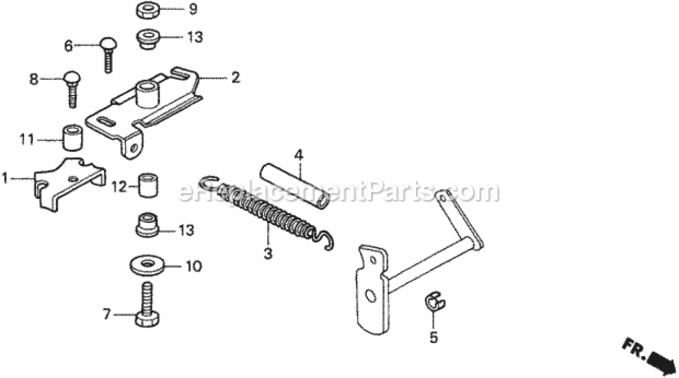 Tensioner Arm Diagram and Parts List for HA4120 Type H48AVIN# MZCJ-6000001 Honda Lawn Tractor