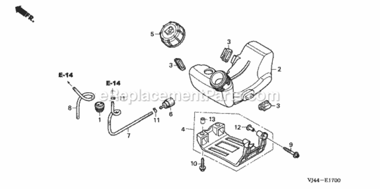 Fuel Tank Diagram and Parts List for HHT25S Type LTAVIN# HAFA-1000001 to HAFA-9999999 Honda Trimmer