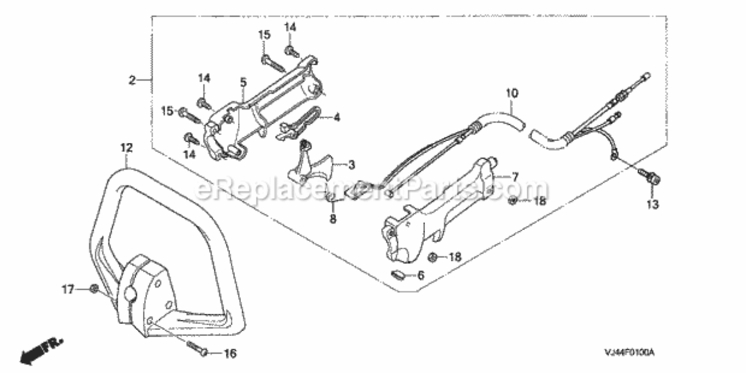 Loop Handle + Throttle Lever Diagram and Parts List for HHT25S Type LTAVIN# HAFA-1000001 to HAFA-9999999 Honda Trimmer