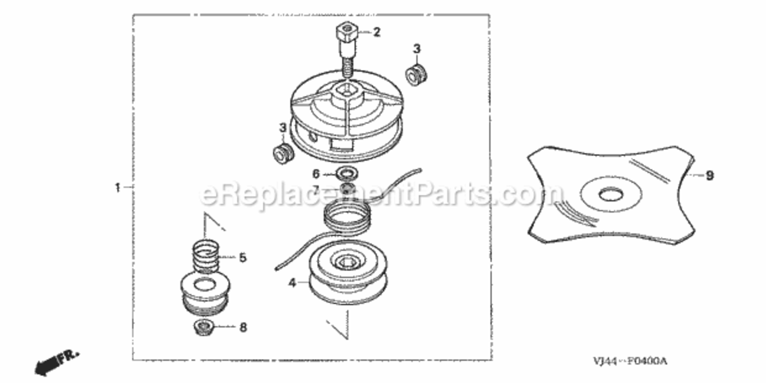 Nylon Cutter + Cutter Blade Diagram and Parts List for HHT25S Type LTAVIN# HAFA-1000001 to HAFA-9999999 Honda Trimmer