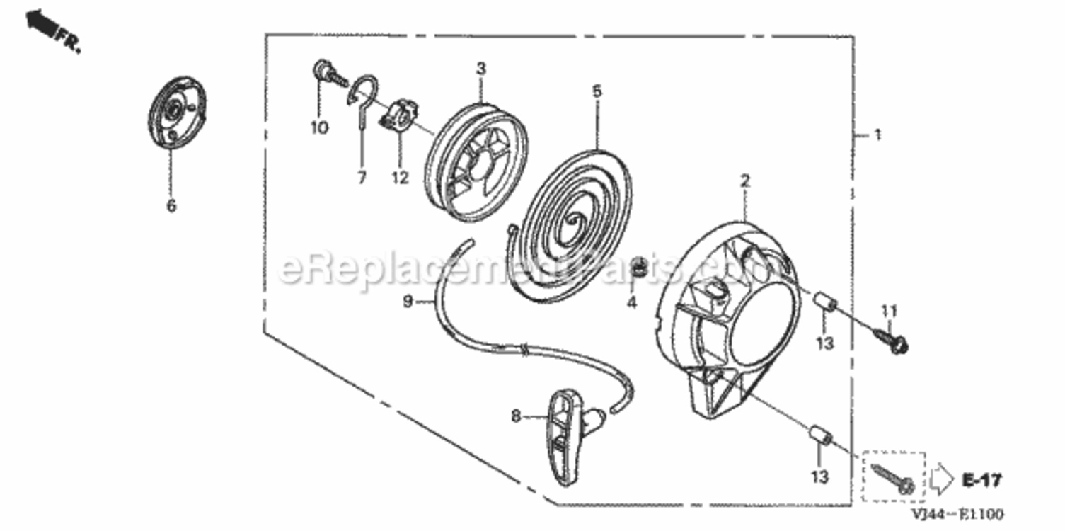 Recoil Starter Diagram and Parts List for HHT25S Type LTAVIN# HAFA-1000001 to HAFA-9999999 Honda Trimmer
