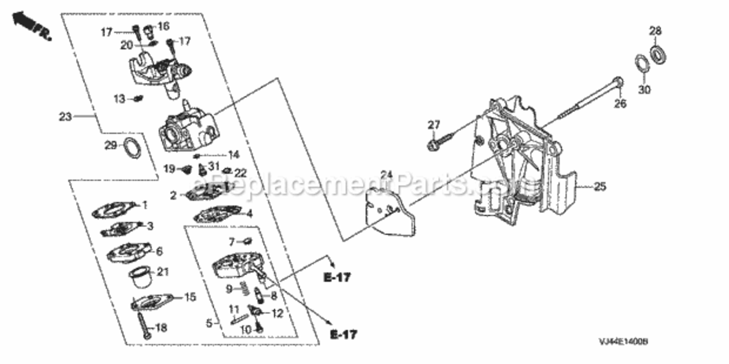 Carburetor Diagram and Parts List for HHT25S Type LTAVIN# HAFA-1000001 to HAFA-9999999 Honda Trimmer