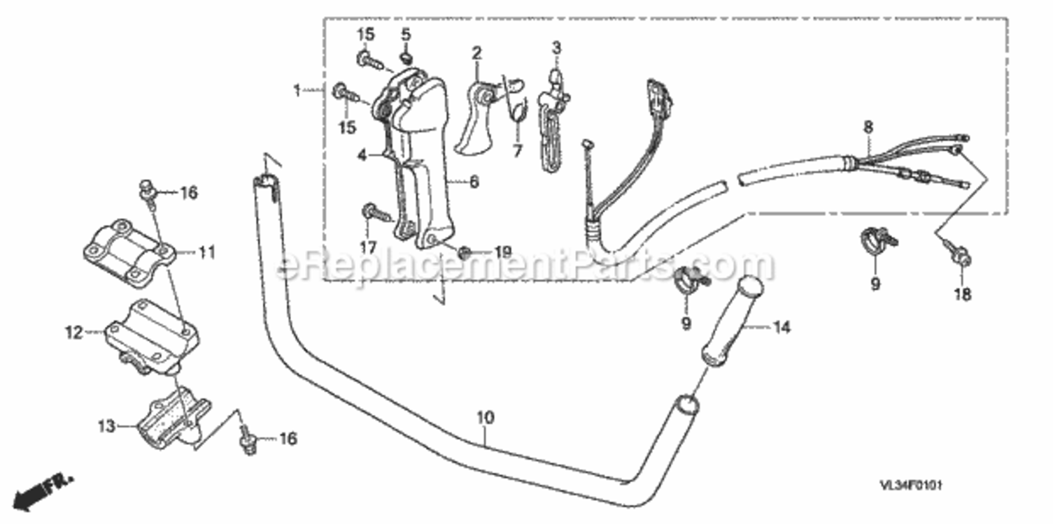 Handlebar + Throttle Lever Diagram and Parts List for HHT35S Type UKATVIN# HAHA-1000001 Honda Trimmer