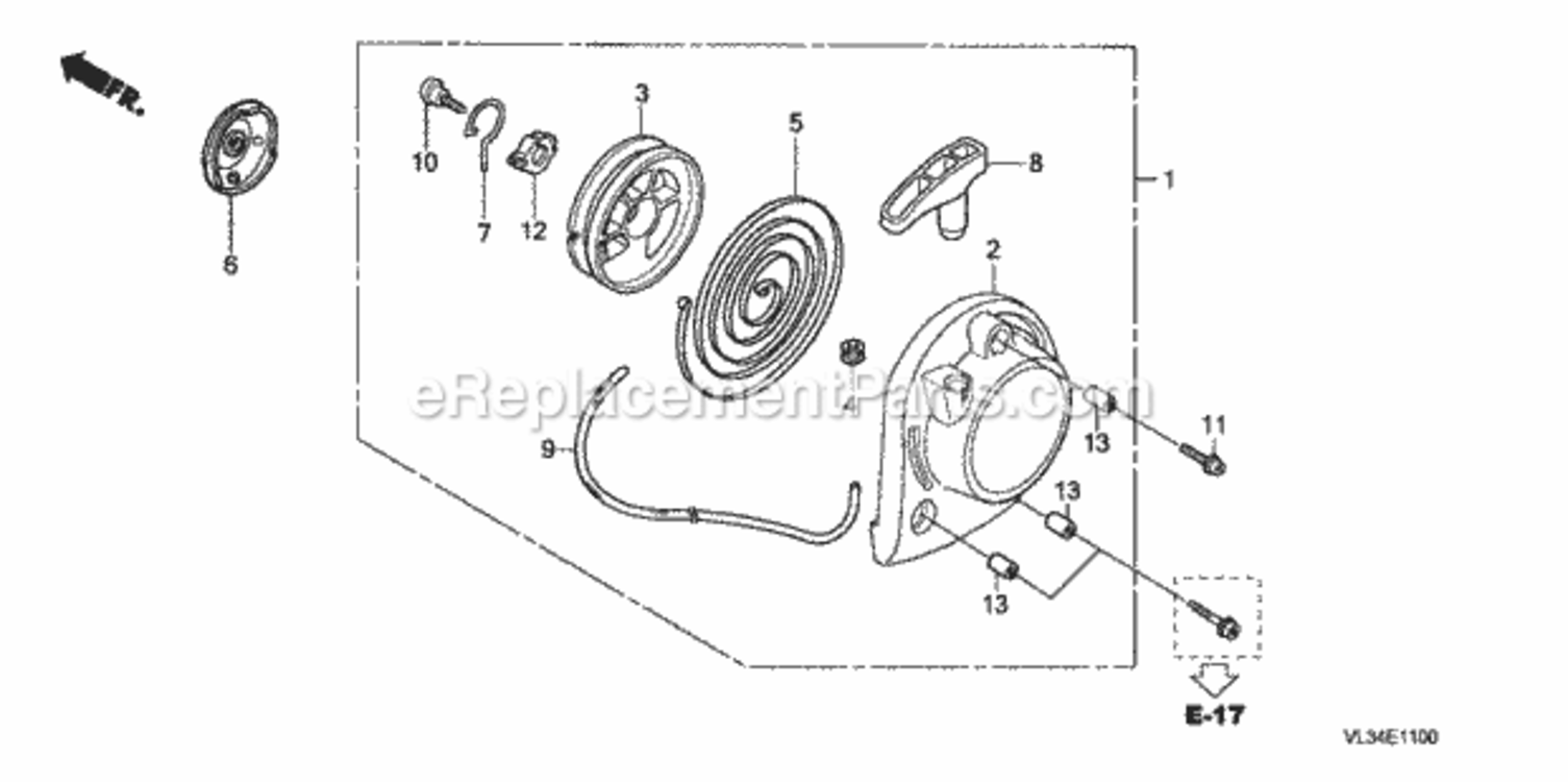 Recoil Starter Diagram and Parts List for HHT35S Type UKATVIN# HAHA-1000001 Honda Trimmer