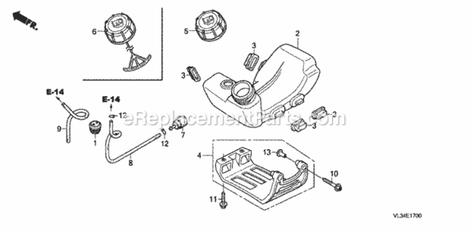 Fuel Tank Diagram and Parts List for HHT35S Type UKATVIN# HAHA-1000001 Honda Trimmer