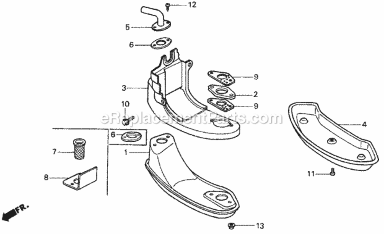 Muffler Diagram and Parts List for HR173 Type PDAVIN# MA2R-6000001 Honda Lawn Mower