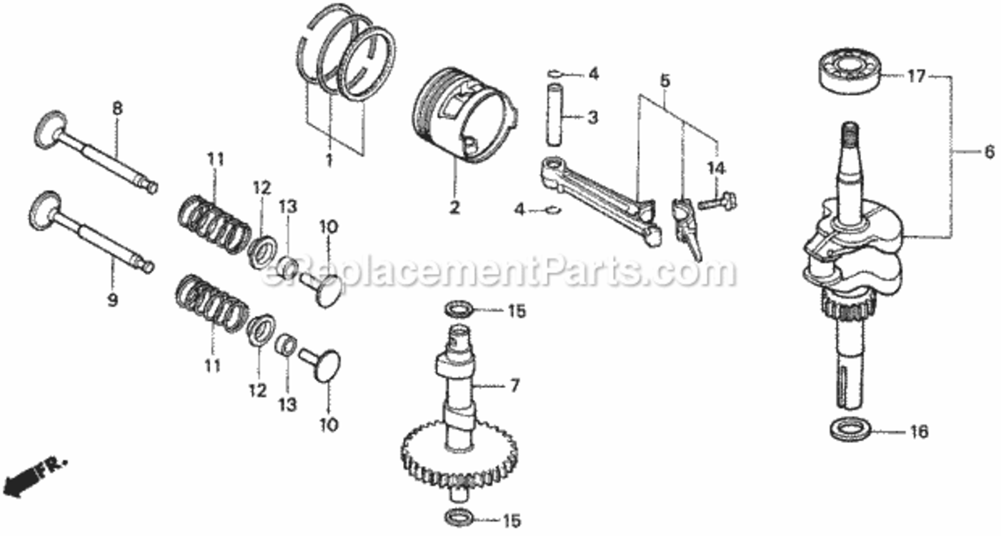 Piston Diagram and Parts List for HR173 Type PDAVIN# MA2R-6000001 Honda Lawn Mower