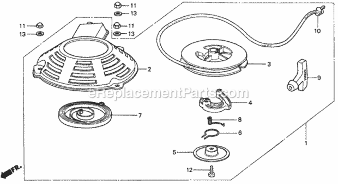 Recoil Starter 2613585-- Diagram and Parts List for HR173 Type PDAVIN# MA2R-6000001 Honda Lawn Mower