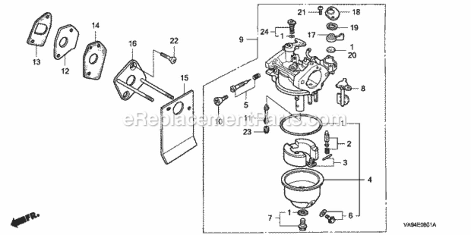 Carburetor Diagram and Parts List for HR173 Type PDAVIN# MA2R-6000001 Honda Lawn Mower