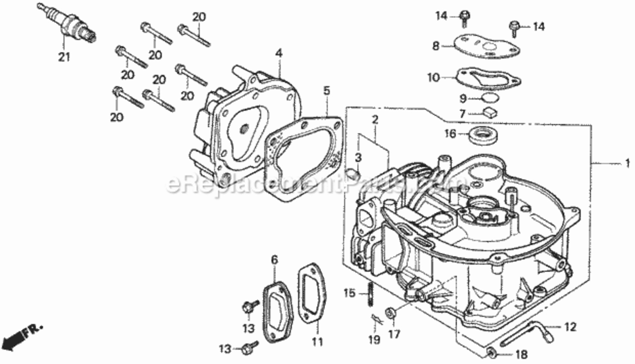 Cylinder Diagram and Parts List for HR173 Type PDAVIN# MA2R-6000001 Honda Lawn Mower