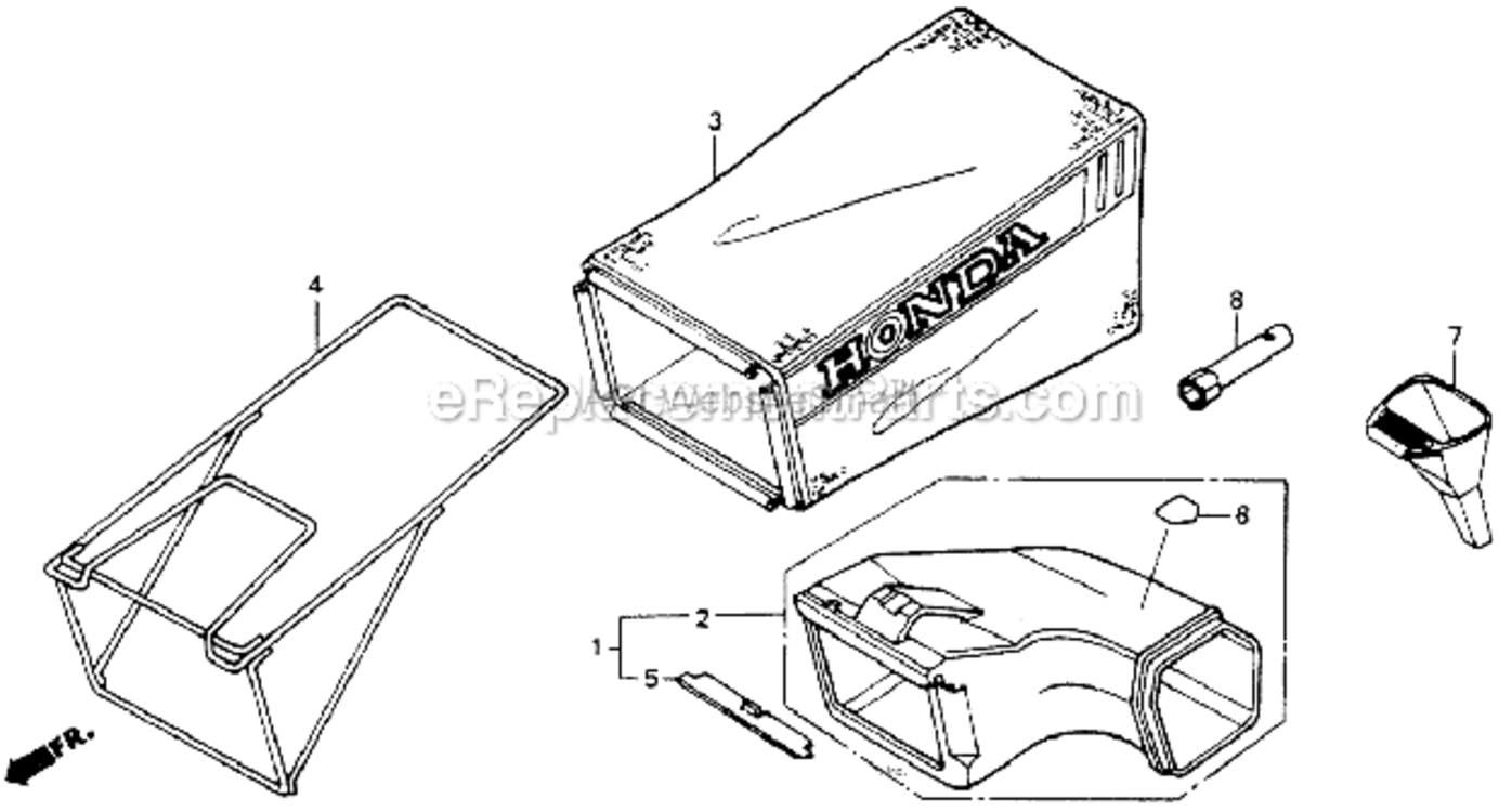 Grass Bag Diagram and Parts List for HR194 SXAVin#HR194-1000001 Honda Lawn Mower