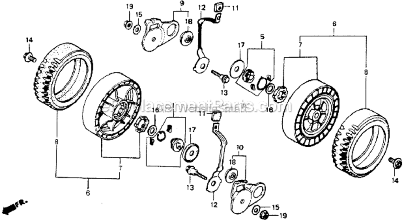 Rear Wheel Diagram and Parts List for HR194 SXAVin#HR194-1000001 Honda Lawn Mower