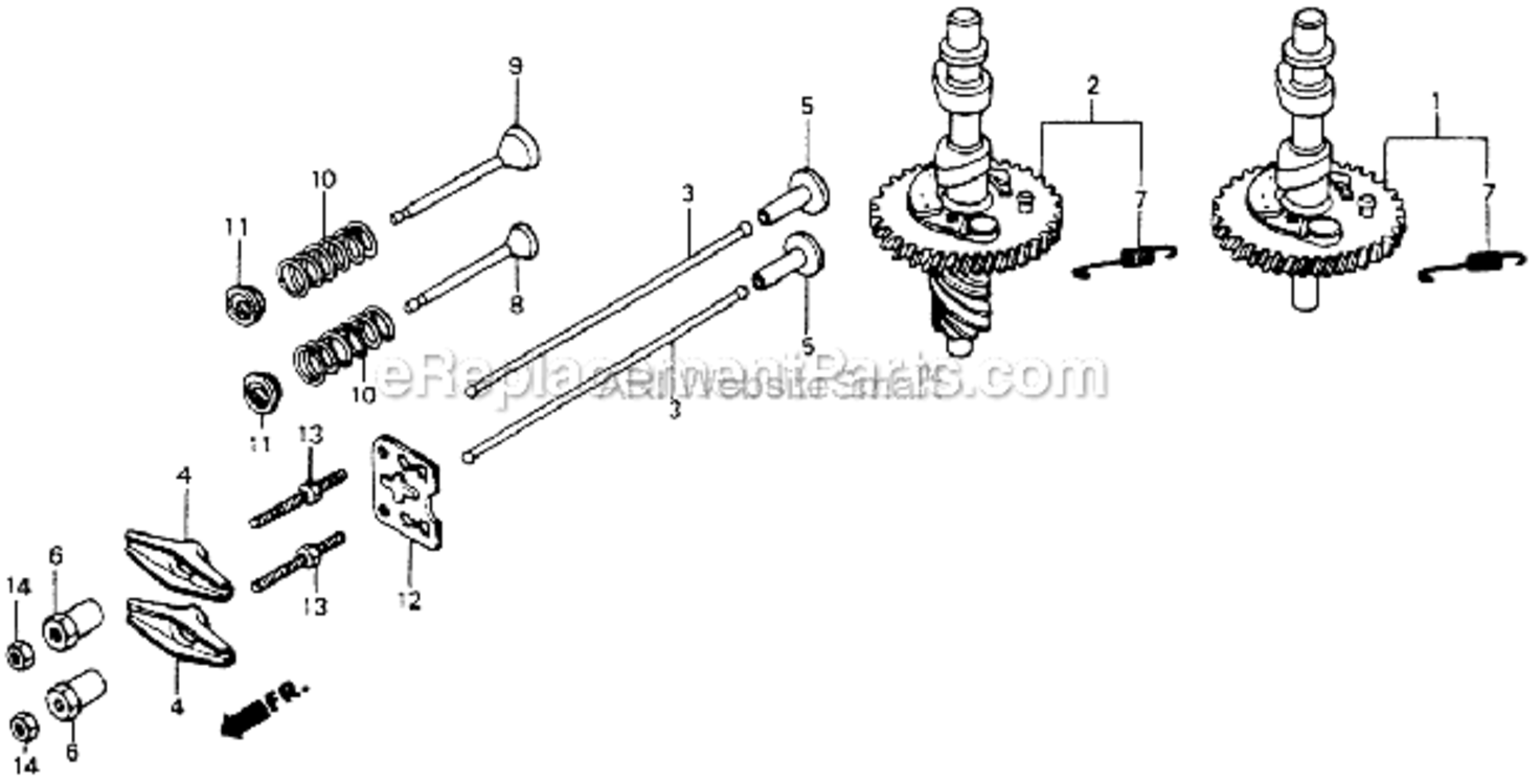 Camshaft Diagram and Parts List for HR194 SXAVin#HR194-1000001 Honda Lawn Mower