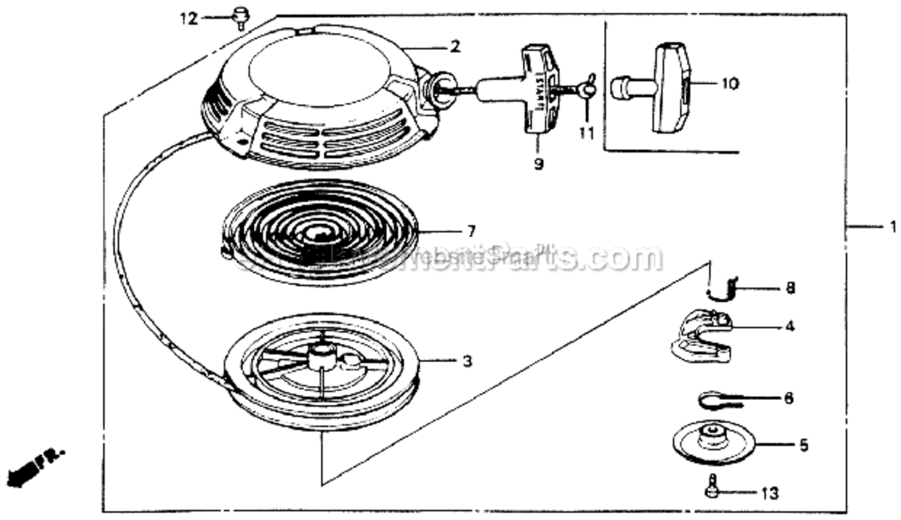 Recoil Starter Diagram and Parts List for HR194 SXAVin#HR194-1000001 Honda Lawn Mower