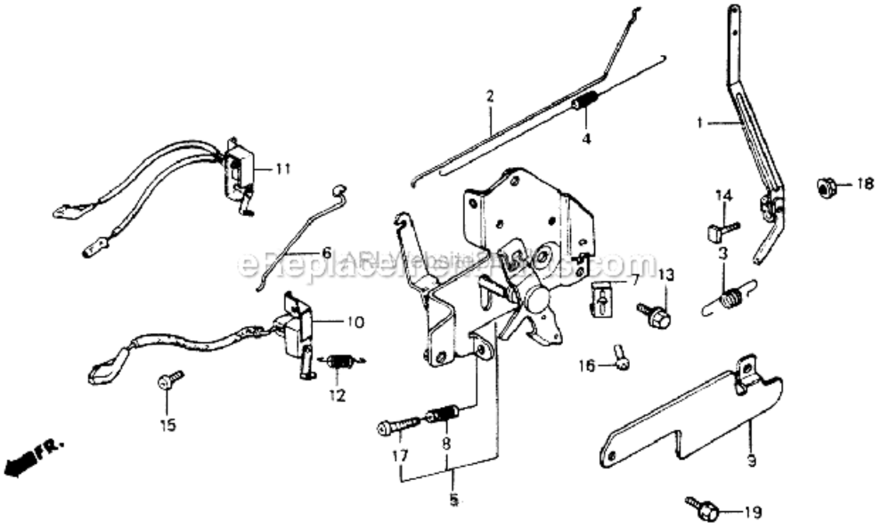 Control Diagram and Parts List for HR194 SXAVin#HR194-1000001 Honda Lawn Mower