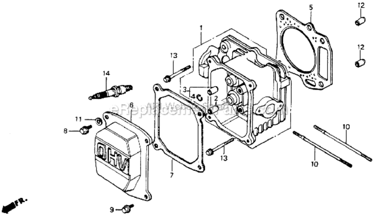 Cylinder Head Diagram and Parts List for HR194 SXAVin#HR194-1000001 Honda Lawn Mower