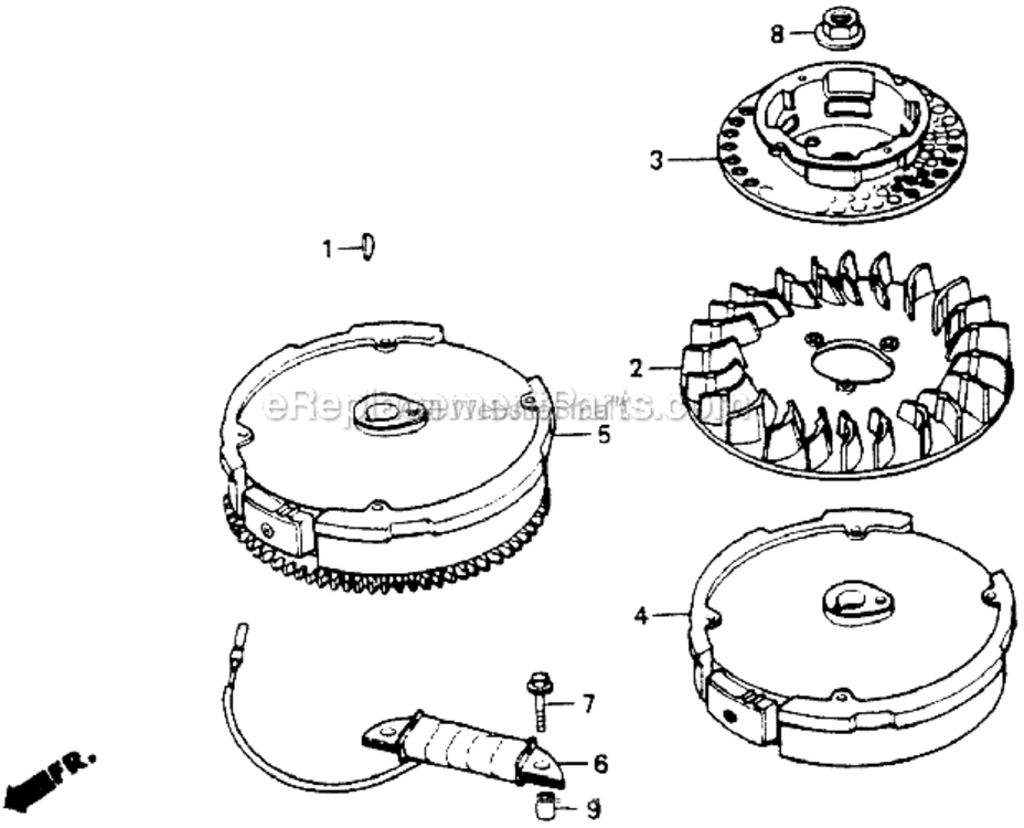Flywheel Diagram and Parts List for HR194 SXAVin#HR194-1000001 Honda Lawn Mower