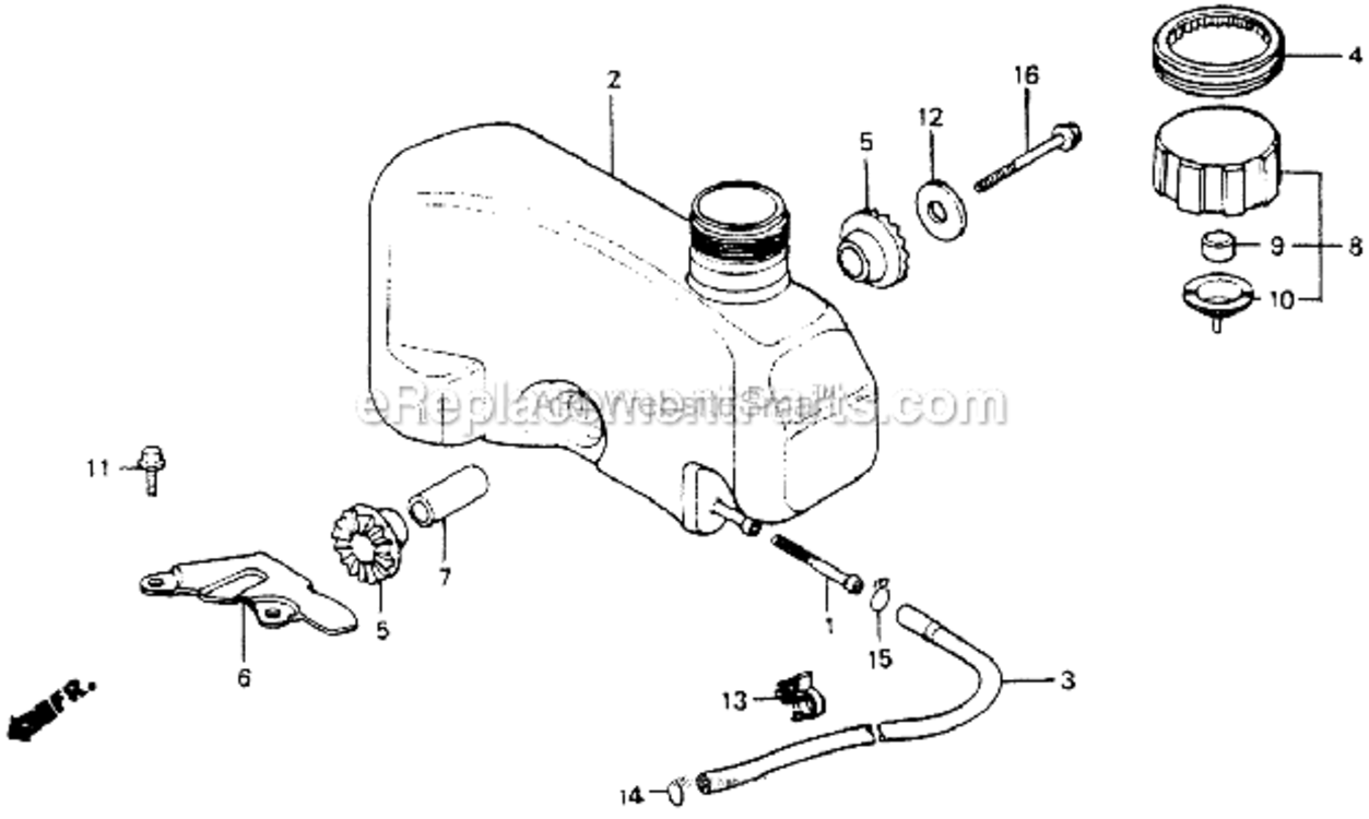 Fuel Tank Diagram and Parts List for HR194 SXAVin#HR194-1000001 Honda Lawn Mower