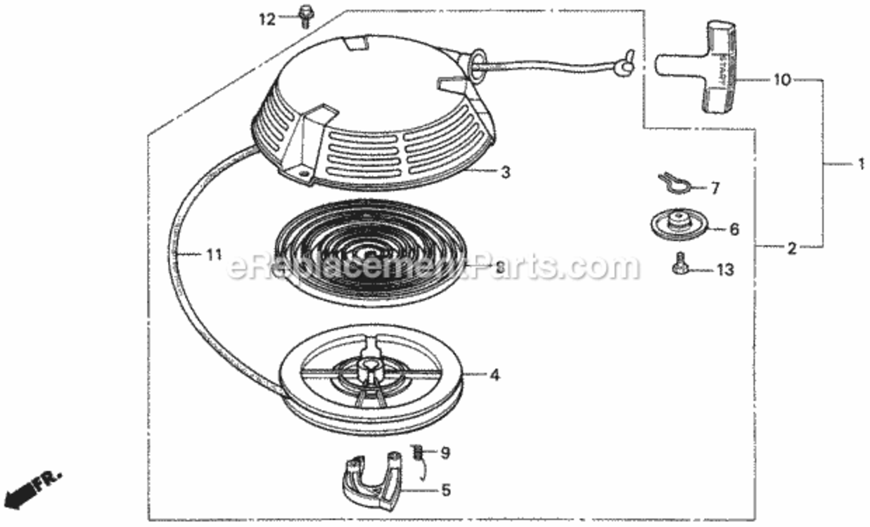 Recoil Starter 1 Diagram and Parts List for HR195 Type SXAVIN# MZAK-6000001 Honda Lawn Mower