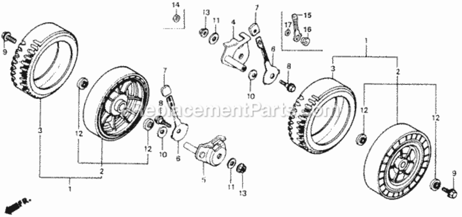 Front Wheel Diagram and Parts List for HR214 Type PXA#2VIN# HR214-6235981 Honda Lawn Mower