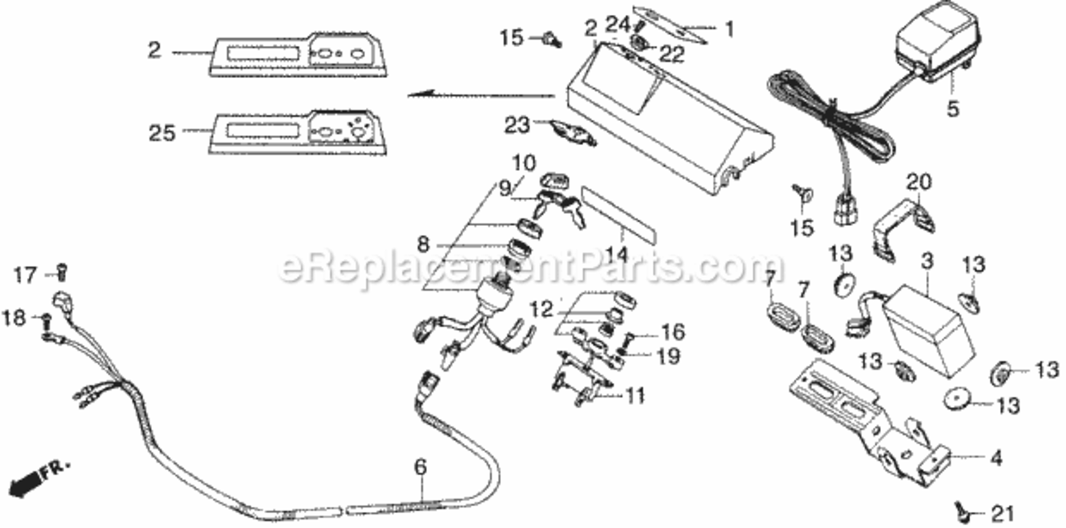 Control Panel Diagram and Parts List for HR214 Type SMA#1VIN# HR214-6000001 Honda Lawn Mower