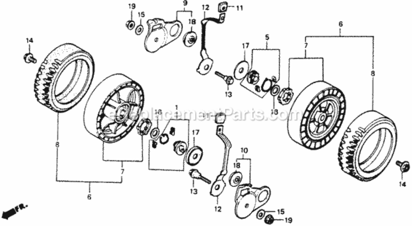 Rear Wheel Diagram and Parts List for HR214 Type SMA#2VIN# HR214-6235981 Honda Lawn Mower