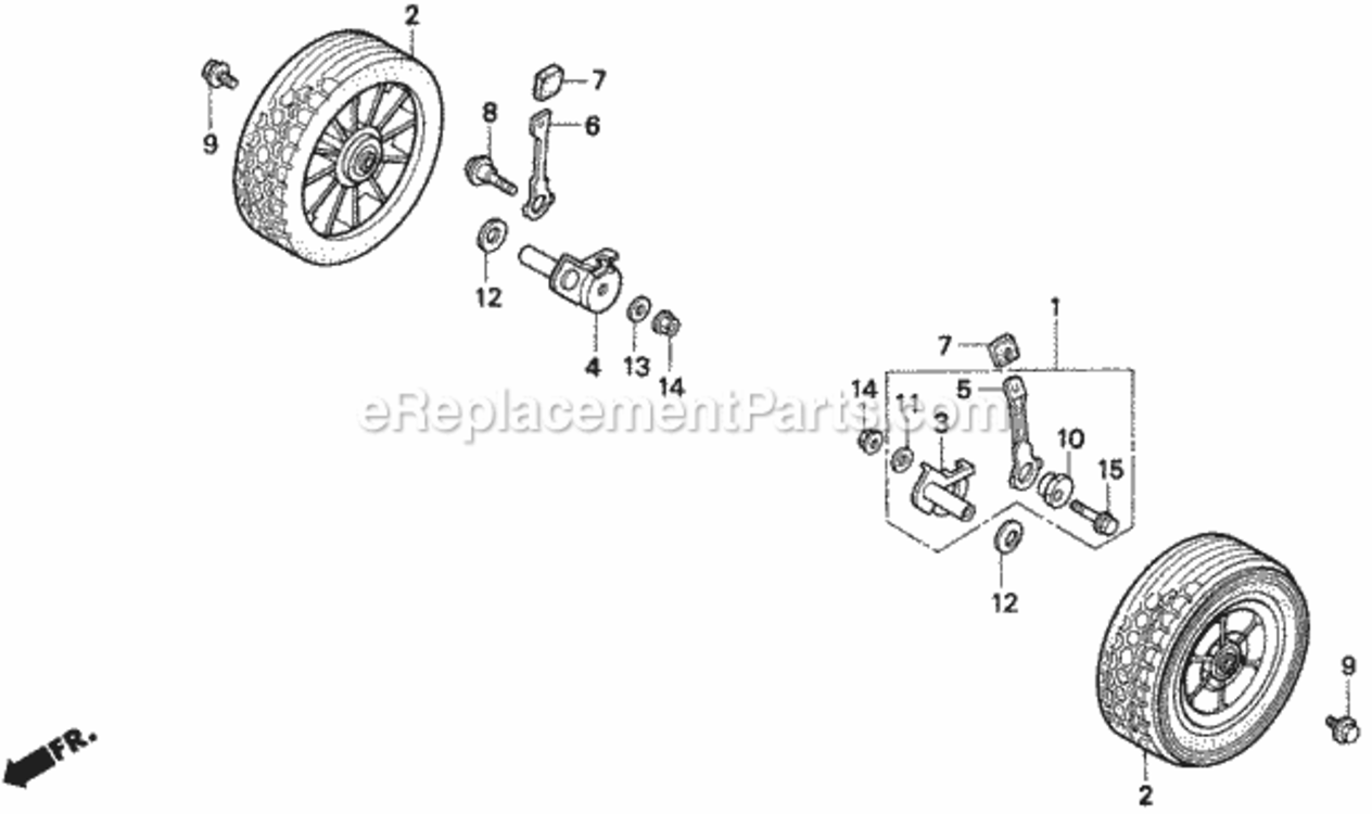 Front Wheel Diagram and Parts List for HR215K1 Type HXAVIN# MZAM-6200001 Honda Lawn Mower