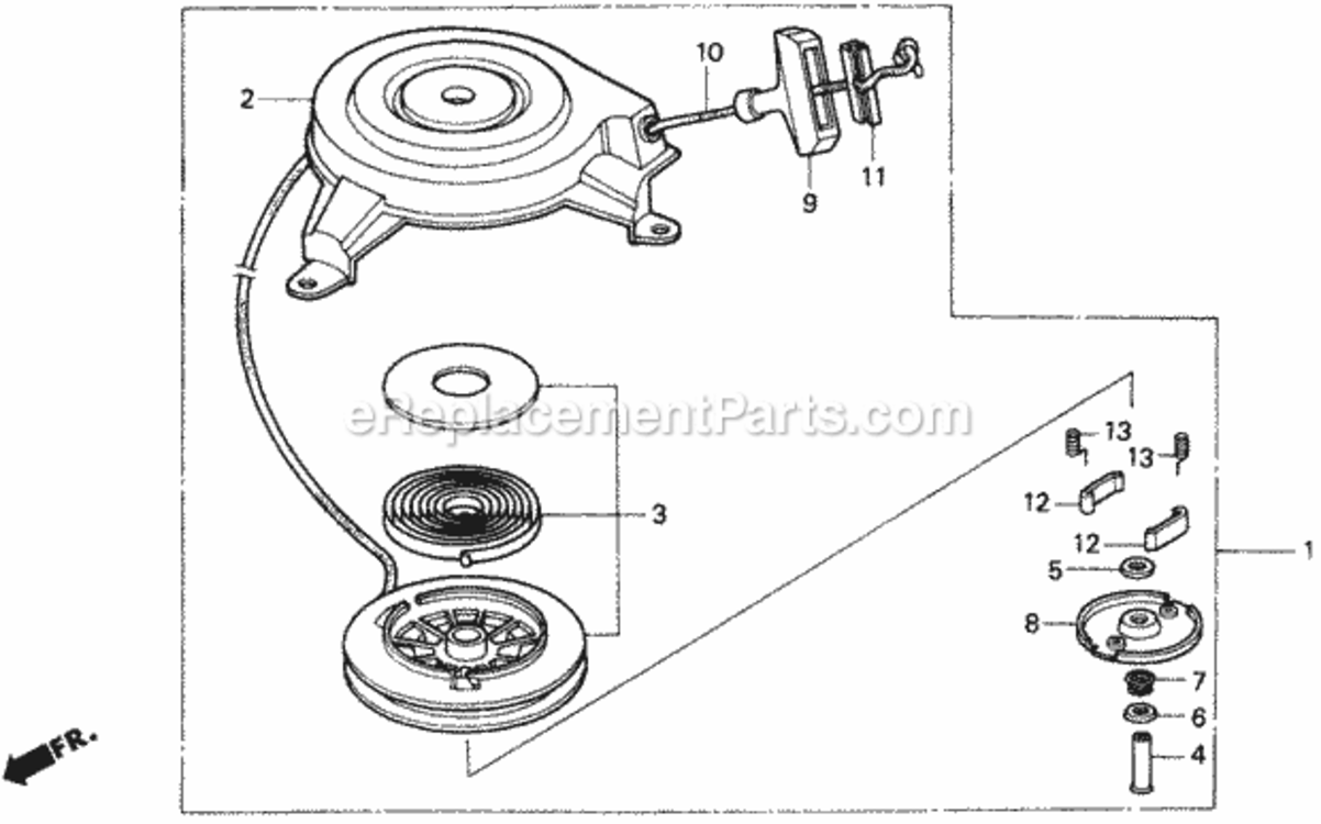 Recoil Starter 3 Diagram and Parts List for HR215K1 Type HXAVIN# MZAM-6200001 Honda Lawn Mower