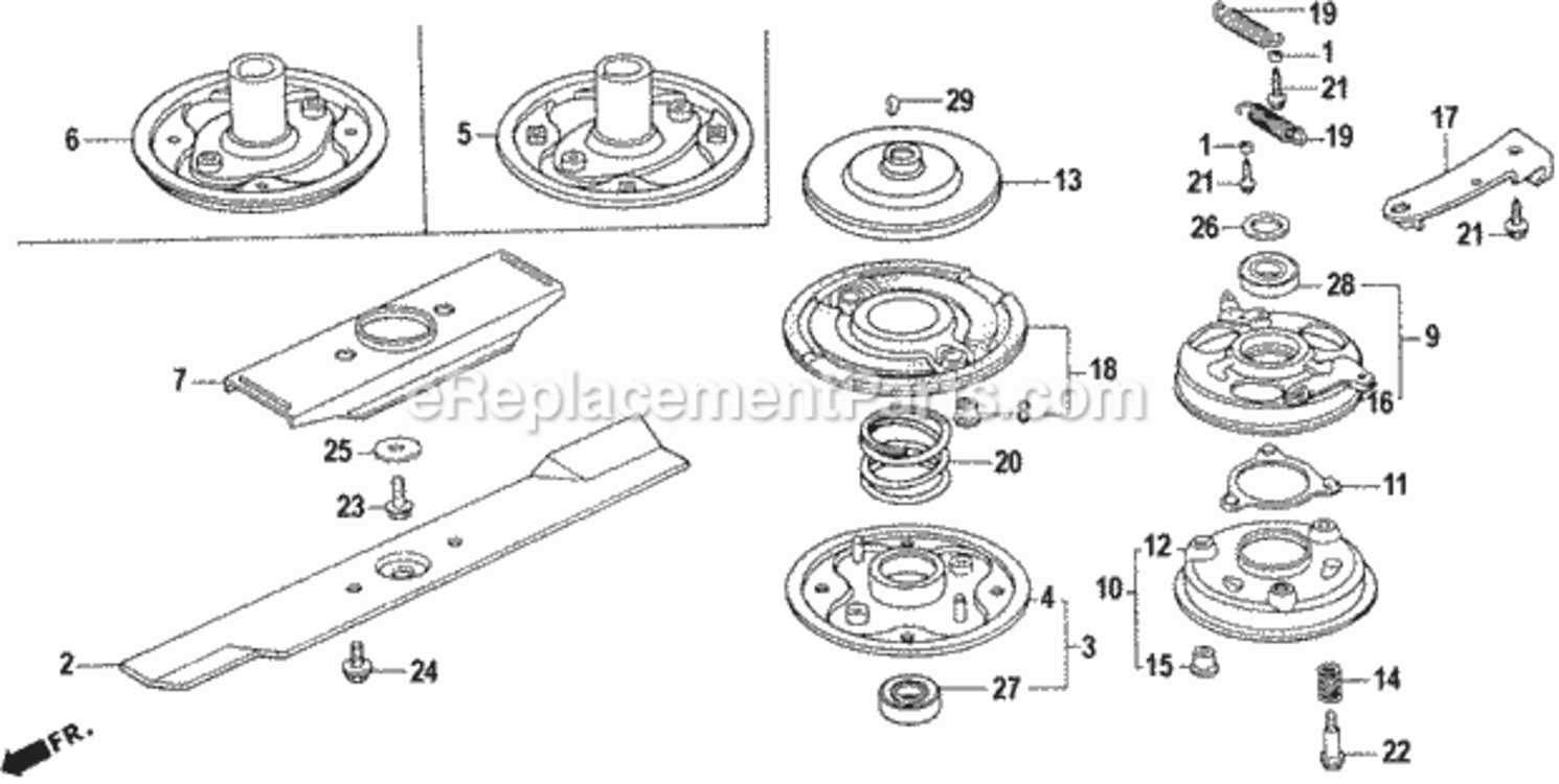 Rotary Blade Diagram and Parts List for HR215K1 Type HXAVIN# MZAM-6200001 Honda Lawn Mower