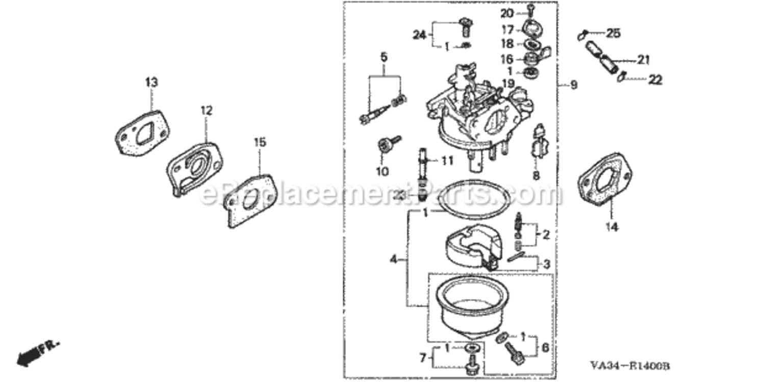 Carburetor Diagram and Parts List for HR215K1 Type HXAVIN# MZAM-6200001 Honda Lawn Mower