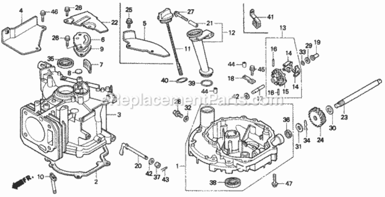 Cylinder Diagram and Parts List for HR215K1 Type HXAVIN# MZAM-6200001 Honda Lawn Mower