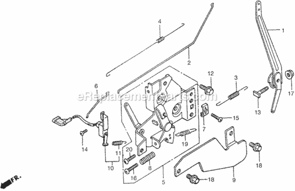Control 1 Diagram and Parts List for HR215 Type HXAVIN# MZAM-6000001 Honda Lawn Mower