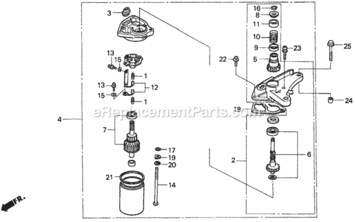 Starter Motor Diagram and Parts List for HR215 Type SMAVIN# MZAM-6000001 Honda Lawn Mower
