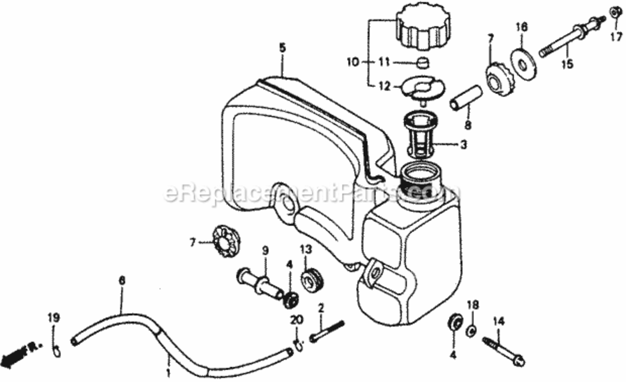 Fuel Tank And Gasket Kit Diagram and Parts List for HR216 Type SXA#VIN# MACR-6000001 Honda Lawn Mower