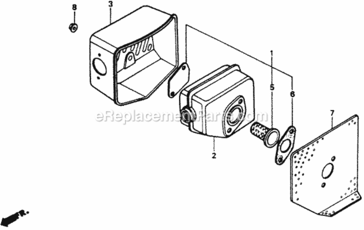 Muffler Diagram and Parts List for HR216 Type SXA#VIN# MACR-6000001 Honda Lawn Mower