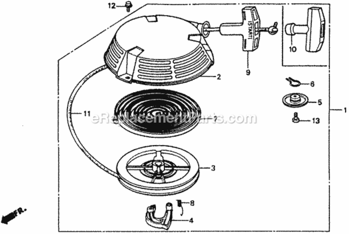 Recoil Starter Diagram and Parts List for HR216 Type SXA#VIN# MACR-6000001 Honda Lawn Mower