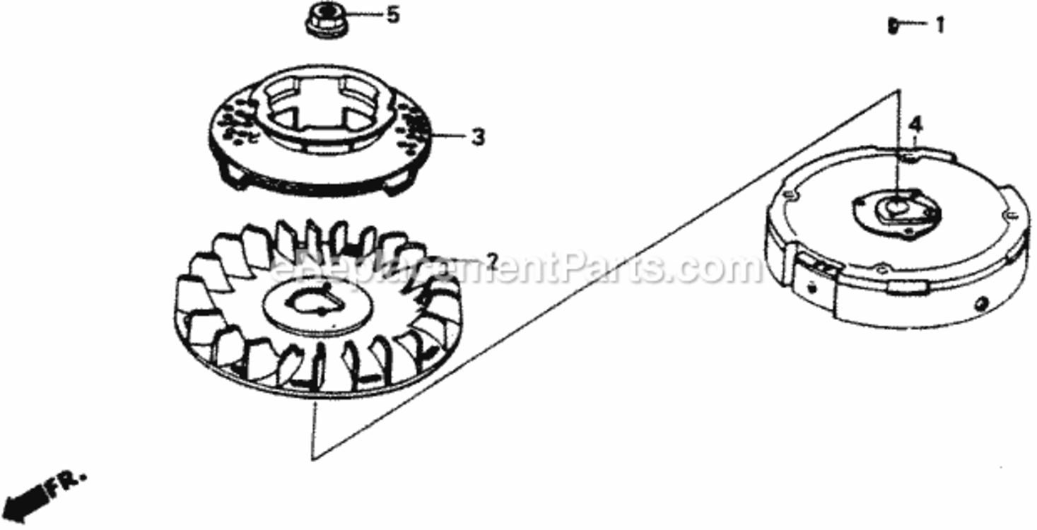 Flywheel Diagram and Parts List for HR216 Type SXA#VIN# MACR-6000001 Honda Lawn Mower