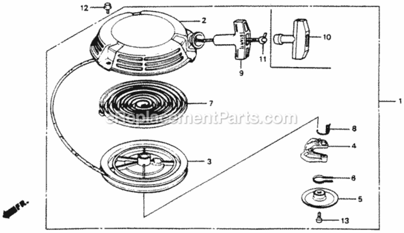 Recoil Starter Diagram and Parts List for HRA214 Type PXA#VIN# HRA214-6000001 Honda Lawn Mower