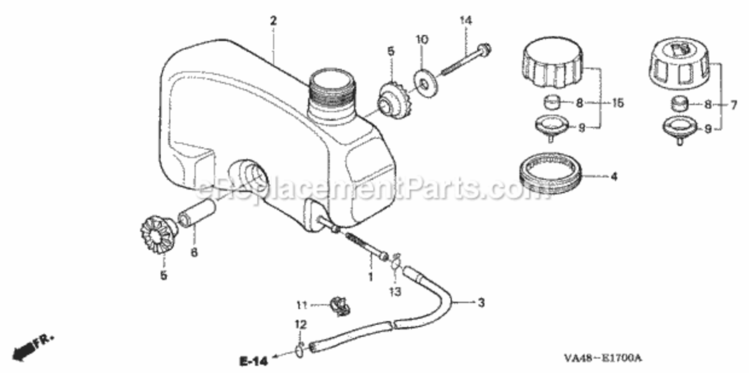 Fuel Tank And Gasket Kit Diagram and Parts List for HRA215 Type PDAVIN# MZAL-6000001 Honda Lawn Mower