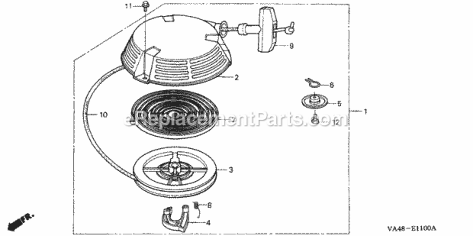 Recoil Starter 1 Diagram and Parts List for HRA215 Type PDAVIN# MZAL-6000001 Honda Lawn Mower