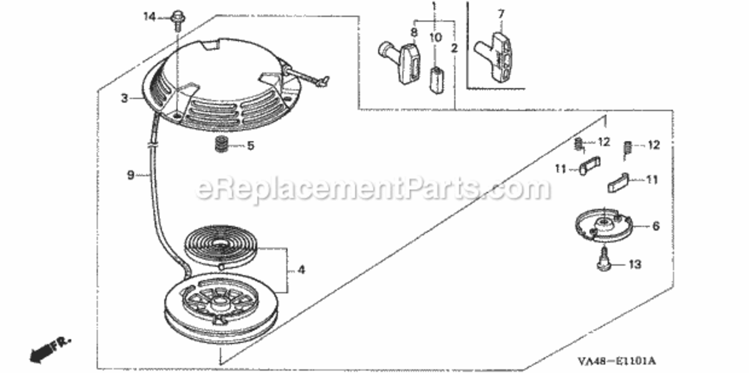 Recoil Starter 2 Diagram and Parts List for HRA215 Type PDAVIN# MZAL-6000001 Honda Lawn Mower