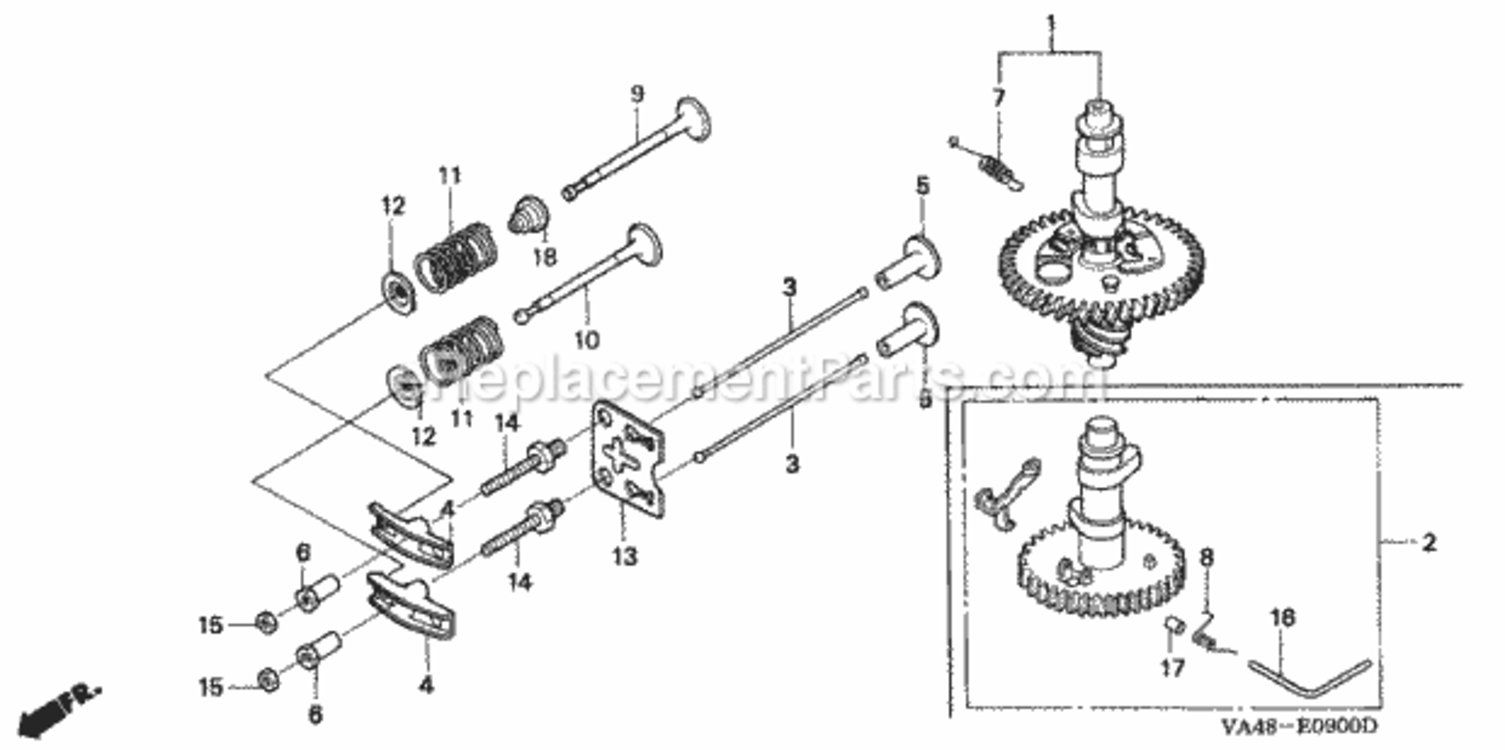 Camshaft Diagram and Parts List for HRA215 Type PDAVIN# MZAL-6000001 Honda Lawn Mower
