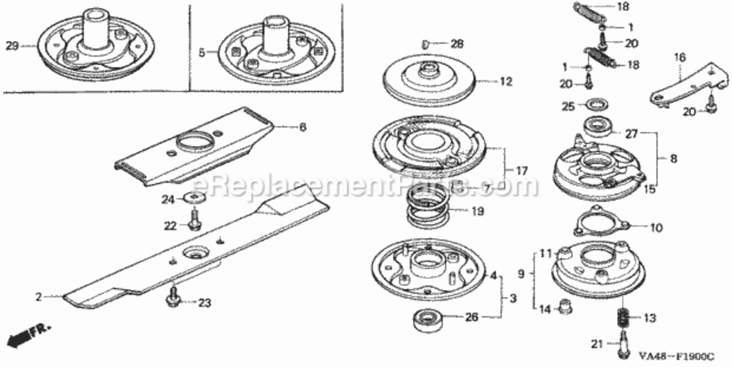 Rotary Blade Diagram and Parts List for HRA215 Type PDAVIN# MZAL-6000001 Honda Lawn Mower