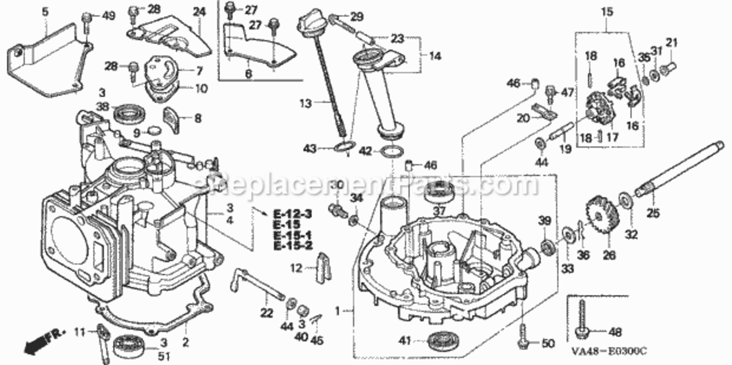 Cylinder Diagram and Parts List for HRA215 Type PDAVIN# MZAL-6000001 Honda Lawn Mower